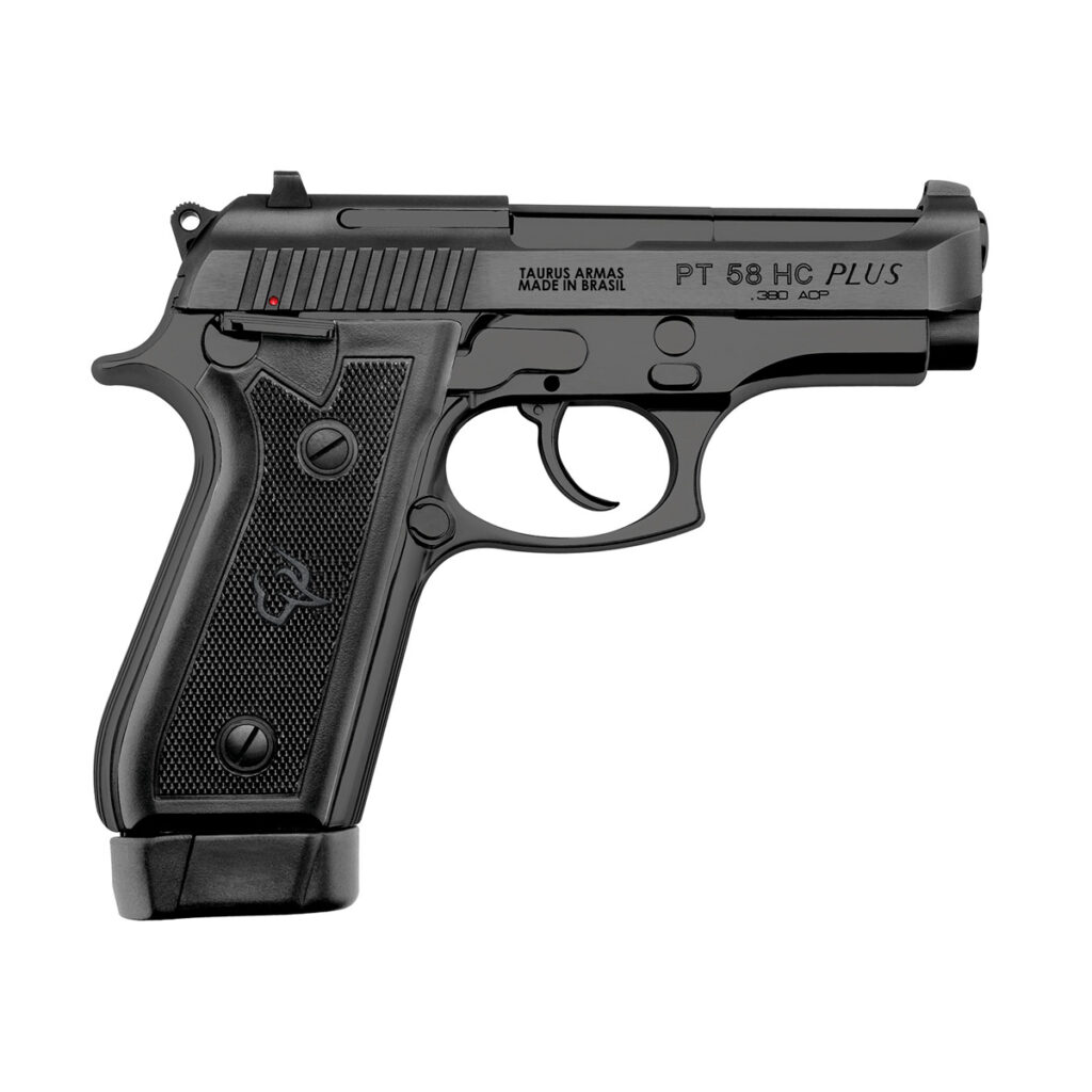 Pistola Taurus PT 58 HC Plus semiautomática calibre .380 ACP, alta capacidade, disponível na Elite Artigos Militares em Santiago e São Borja RS.