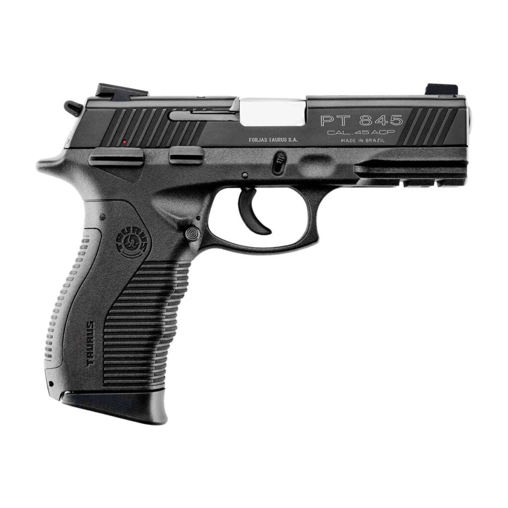 Pistola Taurus 845 semiautomática calibre .45 ACP com acabamento Tenox, disponível na Elite Artigos Militares em Santiago e São Borja RS.