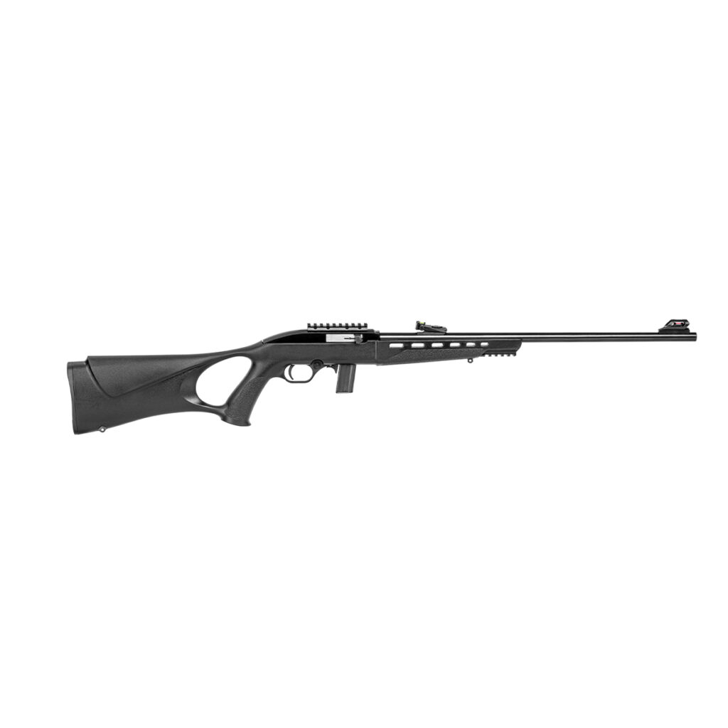 Rifle CBC 7022 Way semiautomático calibre .22 LR com cano de 21 polegadas e coronha thumbhole em polímero preto, disponível na Elite Artigos Militares em Santiago RS.