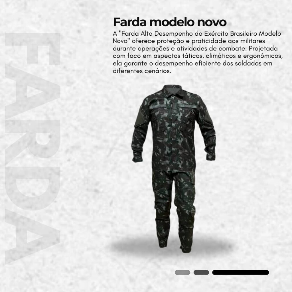 Farda modelo novo camuflada do Exército Brasileiro, disponível na Elite Artigos Militares em Santiago e São Borja RS.