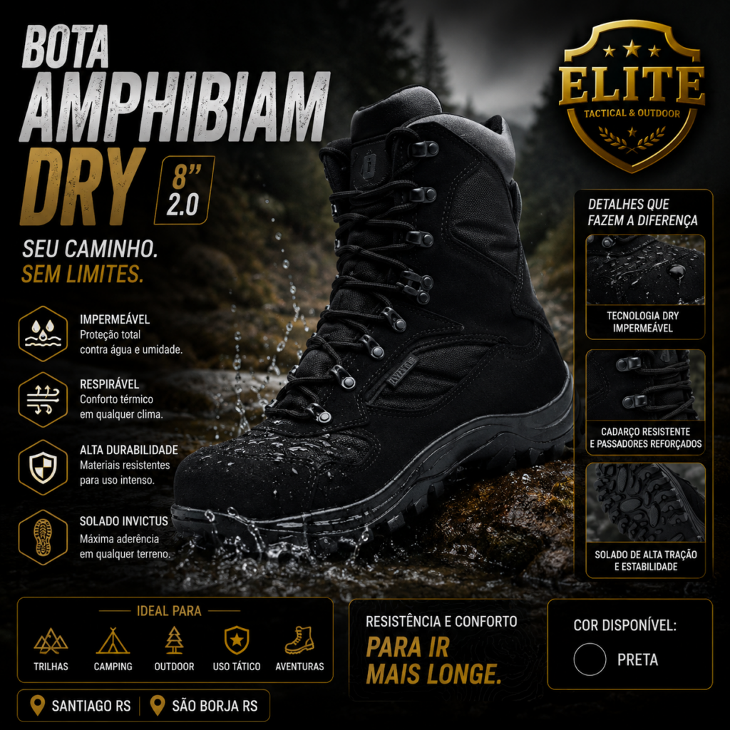 Bota Amphibiam Dry 8" 2.0 | Seu Caminho Sem Limites